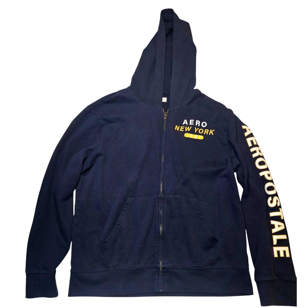 Aeropostale Mens XL Navy Blue Aero New York 1987 Full Zip Graphic Hoodie Logo